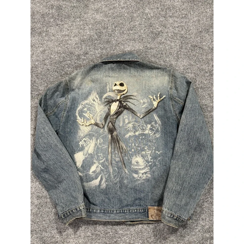 Disney Studio Collection Jacket Mens Large Blue Denim Jack Skellington Halloween
